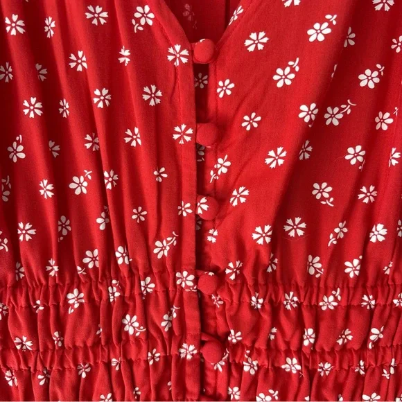 Madewell Women's Sophia Mini Dress Red Bandana Flower Floral Medium Puff Sleeve - Picture 8 of 13